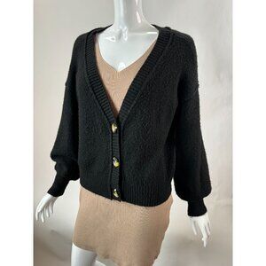 Topshop Black Button-Front Cardigan Acrylic Blend Nubby Sweater Size US 6 UK 10
